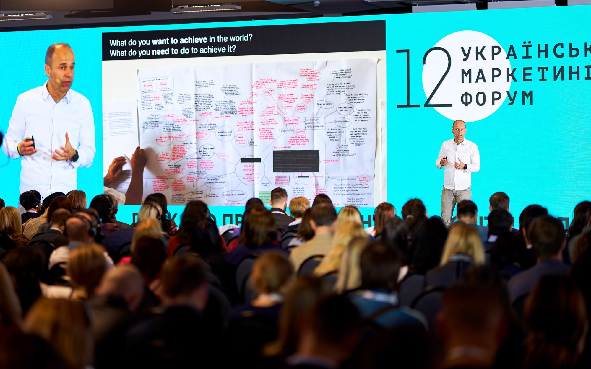 Gilmar on stage next to an on screen mind-map Gilmar on stage next to an on screen mind-map