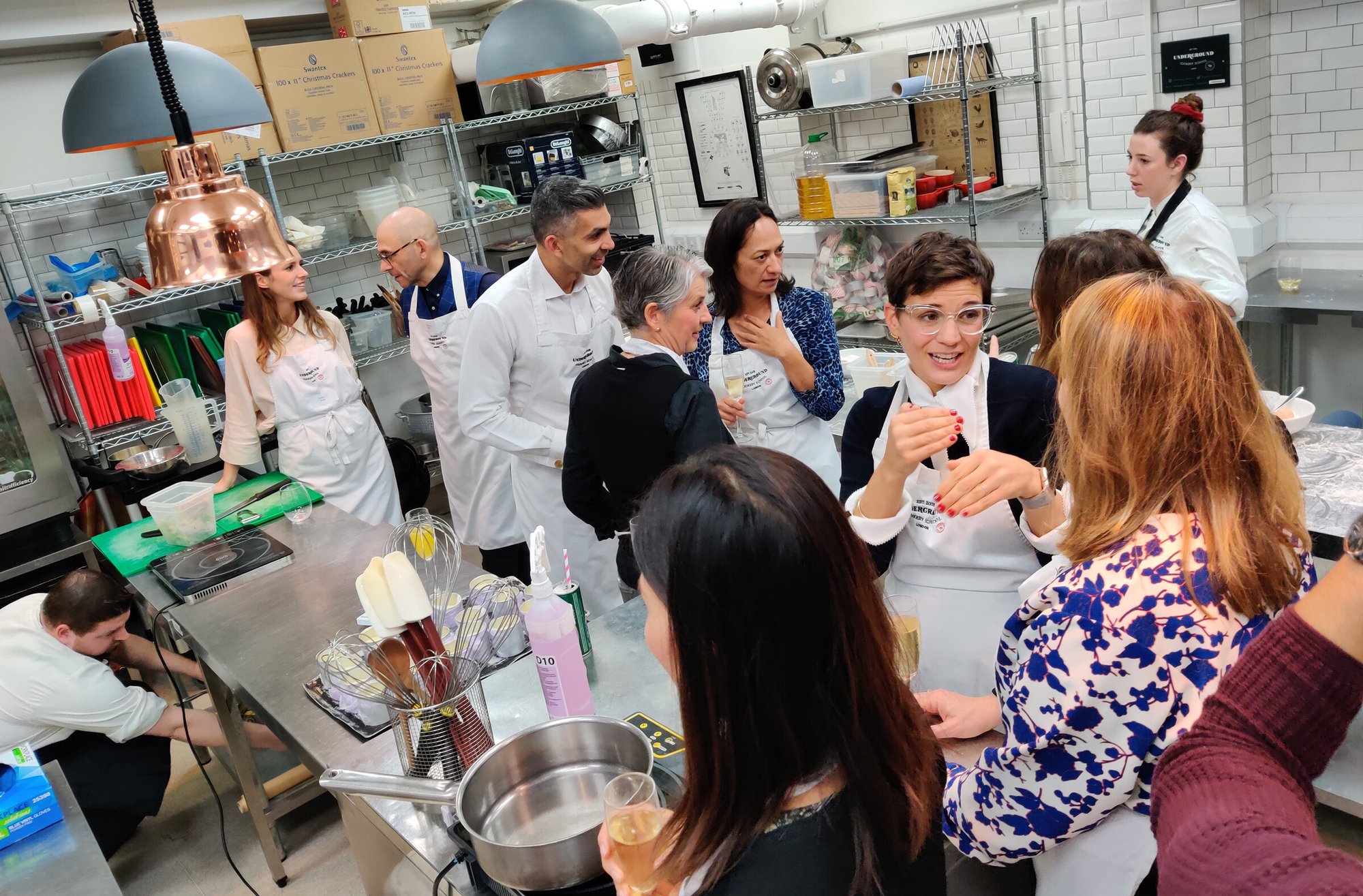 People talk as the cooking gets started